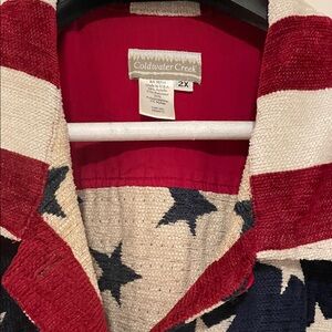 Coldwater Creek Red, Navy & Cream Star-Pattern Jacket